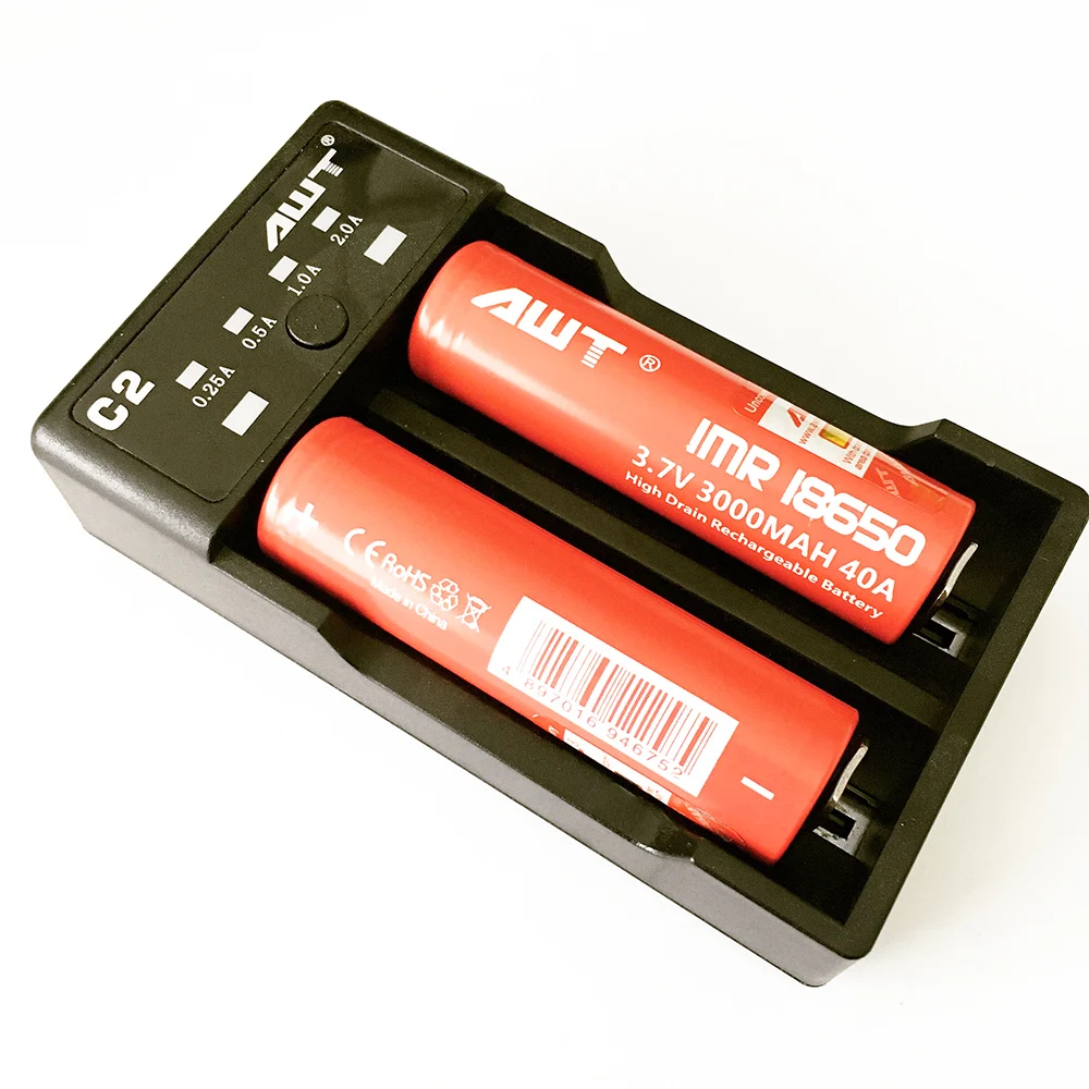 Смарт зарядное устройство с ЖК дисплеем USB AWT C2 2 слота 26650 для 20700 18500 14500 18650 18350