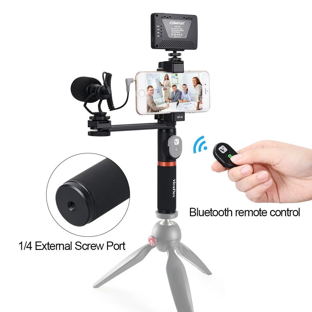 CoMica смартфон Grip Rig комплекты микрофона селфи-палка светодиодный светильник двойные ручки Стабилизатор для камеры Gopro видео вещания