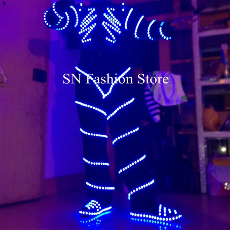 FZ002 светодиодные костюмы костюм робота цветной LED RGB шлем Сияющий бальный зал