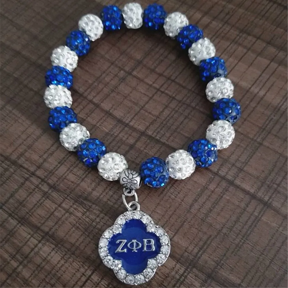 Двойной нос белые и синие кристаллы фотобусины zeta phi beta браслеты для греческой