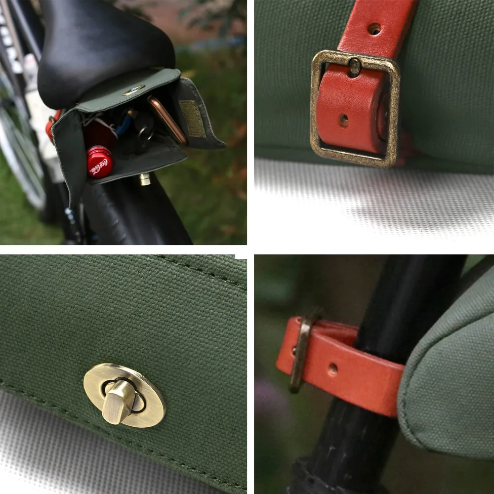 tourbon vintage bike saddle bag bicycle seatbag seat tail case waxwear canvas phone pouch cycling accessories water repellent free global shipping