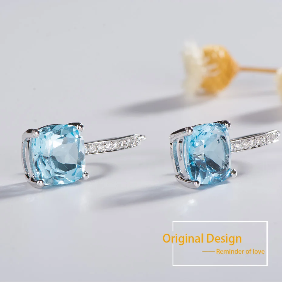 Kuolit 7.6ct натуральный небесно-топаз Драгоценный Камень Висячие серьги для женщин из натуральной 925 пробы Серебряное свадебное ювелирное изделие для помолвки