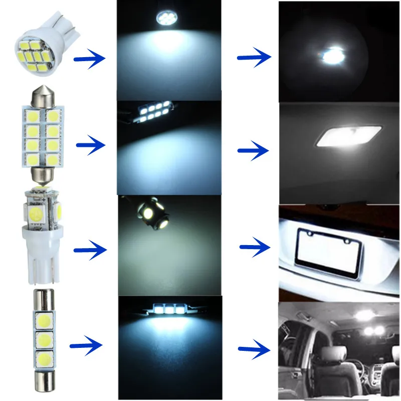 15 шт. T10 5/8SMD гирлянда 31/42 мм светодиодный Автомобильная сигнальная лампа светильник Подсветка салона Лампы для чтения Комплект для Chevy Silverado автомобиля