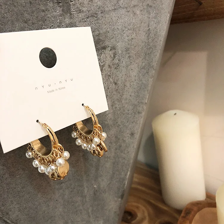 Серьги с кисточками и металлическим кольцом корейские геометрические длинные