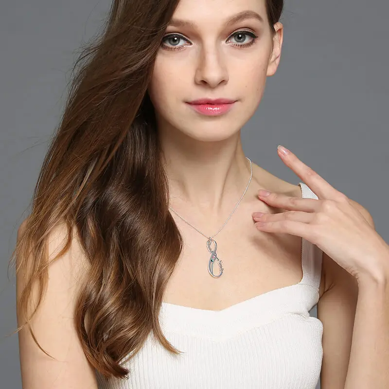 Оптовое ожерелье с зодиакальным камнем Infinity для пар серебряное вертикальное