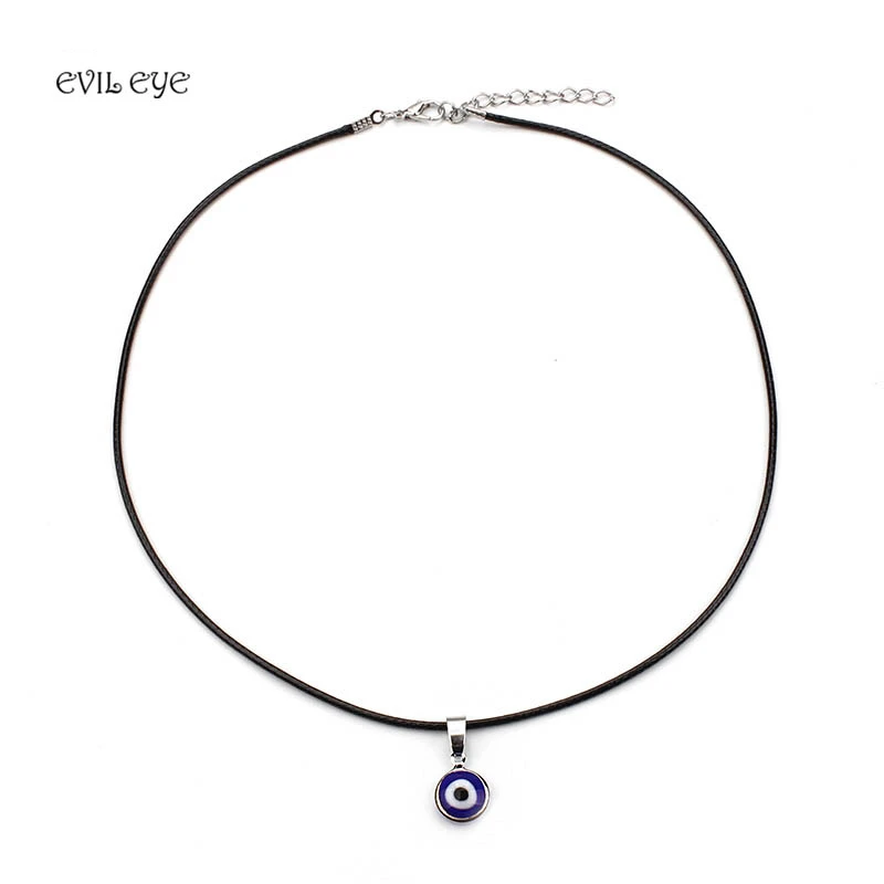 Turkish Blue Evil Eye Pendants Necklaces for Women Alloy Leather Chain Necklace Women Girls Jewelry Good Luck