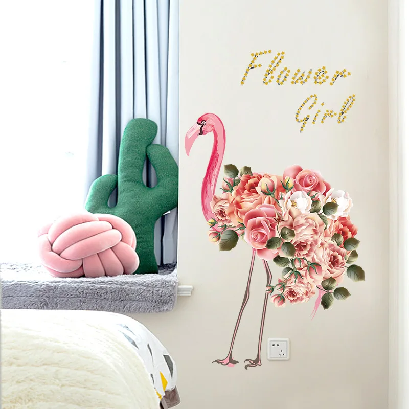 

Passionate Flamingo Flower Wall Stickers Home Decor Living Room Bedroom Cartoon Animal Wall Decal Pvc Mural Art Diy Poster