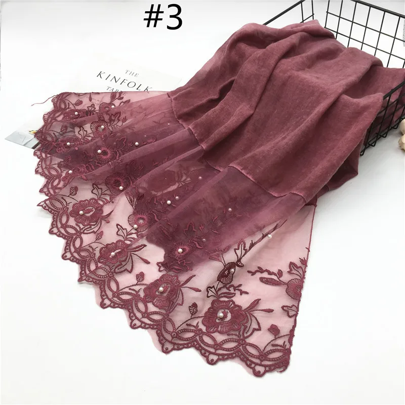 Z0148 red 1 шт., сплошной цвет, две стороны, кружево, женский платок, хиджаб, шаль, мусульманский шарф, с жемчугом, простая прострочка, Женский малазийский хиджаб - Цвет: Z0148 red