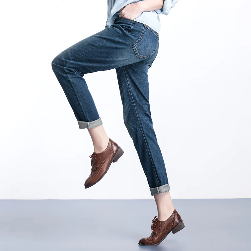 Женские джинсы бойфренды LEIJIJEANS модные винтажные синие свободные эластичные