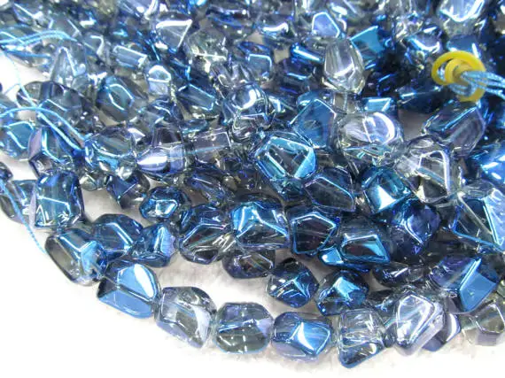 

AA GRADE 10-25mm 16inch genuine quartz rock crystal beads nuggets freeform faceted royal blue clear white quartz necklace beads
