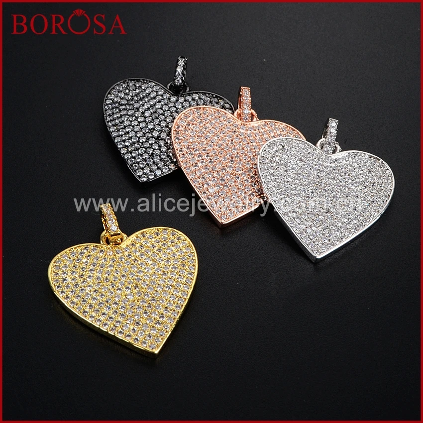 Кулон BOROSA с кубическим цирконием микро-ПАВЕ друза кулон сердце любовь cz кристалл