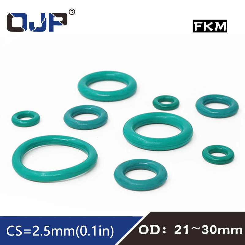 

5PCS Fluorine rubber Ring Green FKM O ring Seal OD21/22/23/24/25/26/27/28/29/30*2.5mm Thickness Rubber O-Ring Oil Ring Gaskets