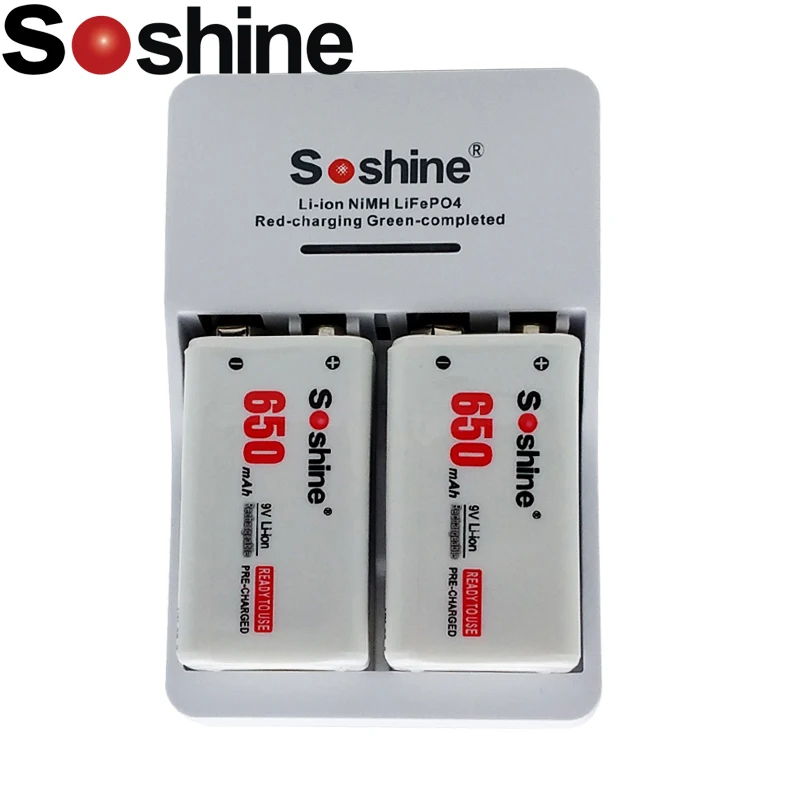 Soshine 9 в быстрое зарядное устройство + 2 шт. 650 мАч В литий ионная полимерная