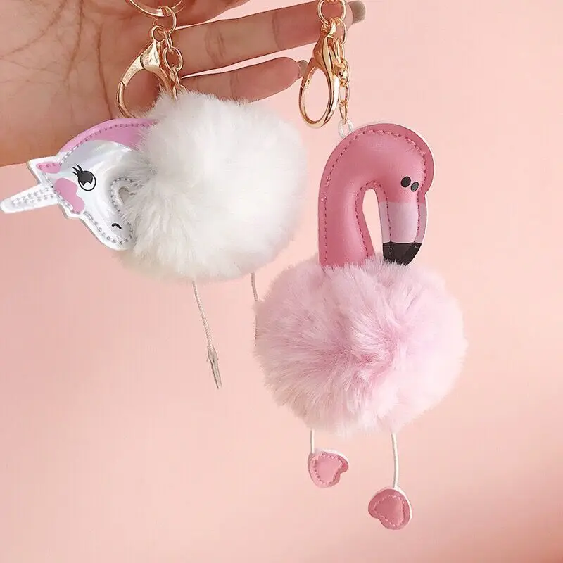 Брелок в виде фламинго искусственная кроличья шерсть брелок пушистый помпон