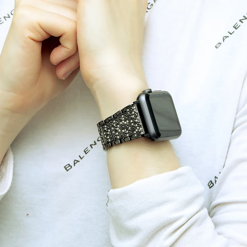 Ремешок из нержавеющей стали для Apple Watch Series 6 5 4 3 2 Роскошные со стразами с