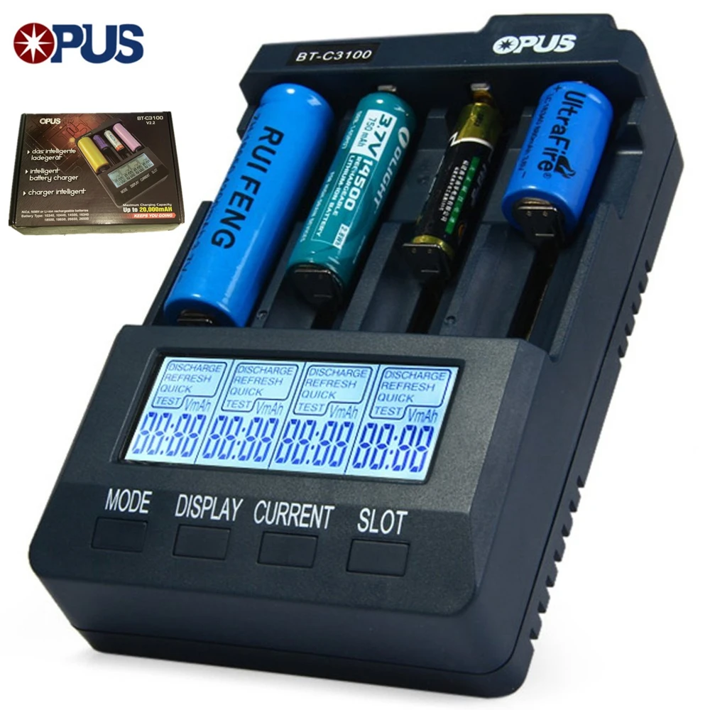 Opus BT-C3100 V2.2 Smart Digital Intelligent 4 Slot Battery Charger Lithium Li-ion NiCd NiMh AA AAA 10440 18650 | Электроника
