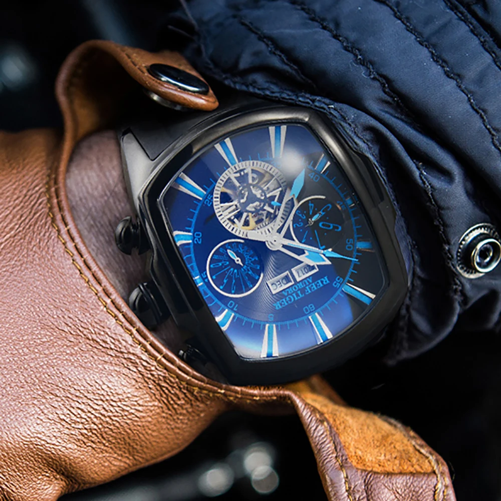 Reef Tiger/RT большие спортивные часы мужские Tourbillon резиновые автоматические