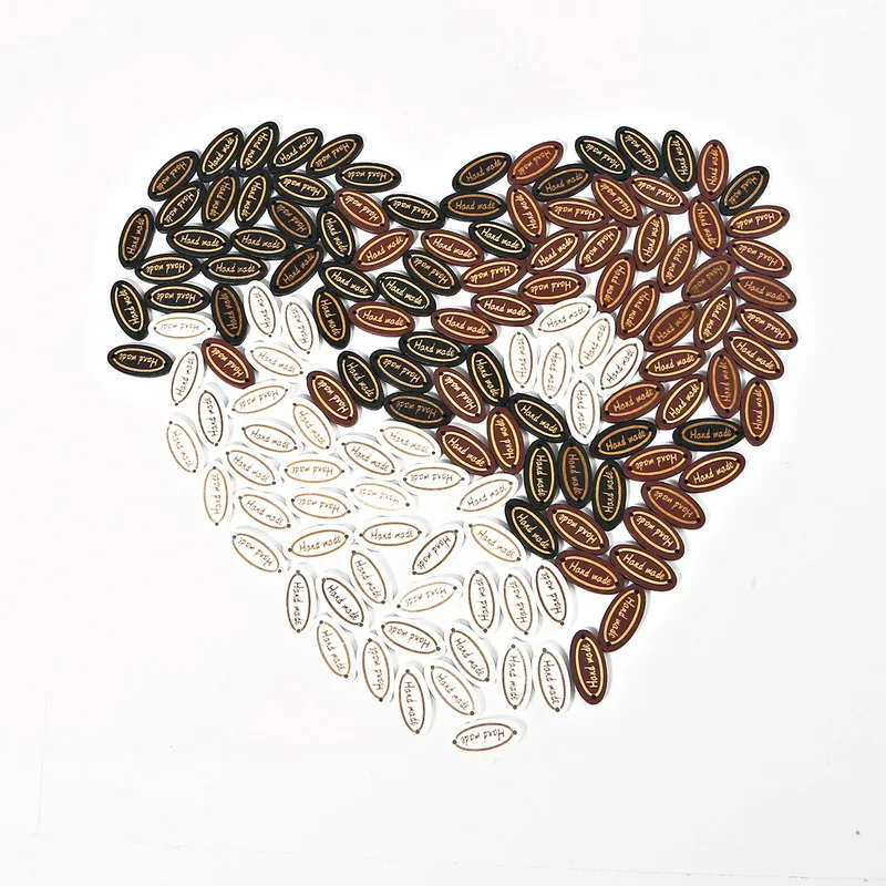 50/100pcs Handmade Oval Square Natural Wooden Button "Hand Made" Tags Applique for DIY Sewing Clothes Crafts Scrapbooking