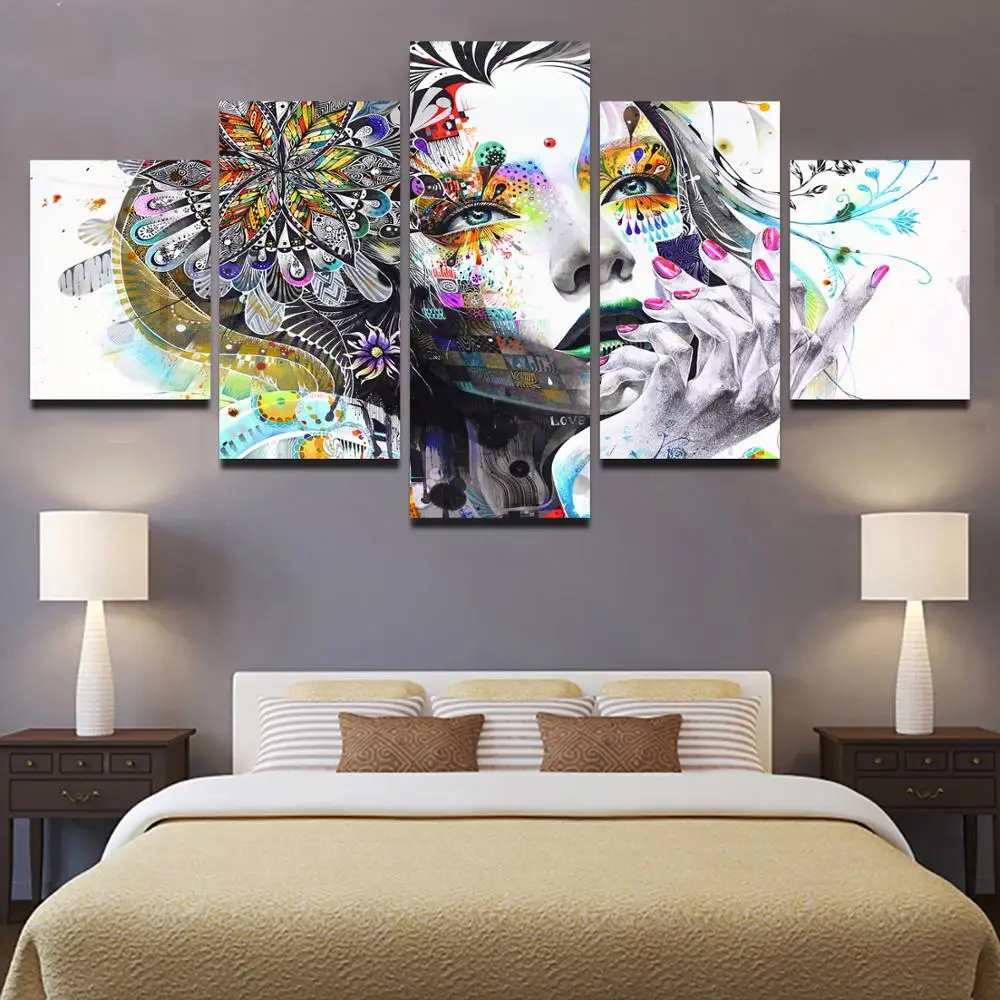 

Drop shipping 5 Panel Wall Art Pictures Canvas Painting abstract canvas poster painting decoration for living room LW040