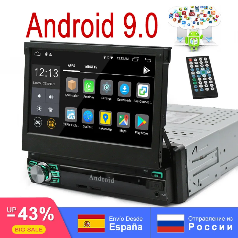 Single 1Din Android 9.0 RAM 2G ROM 16G QuadCore Universal Car Multimedia Radio GPS 7&quot 1024X600 Bluetooth Retractable Mirror Link |