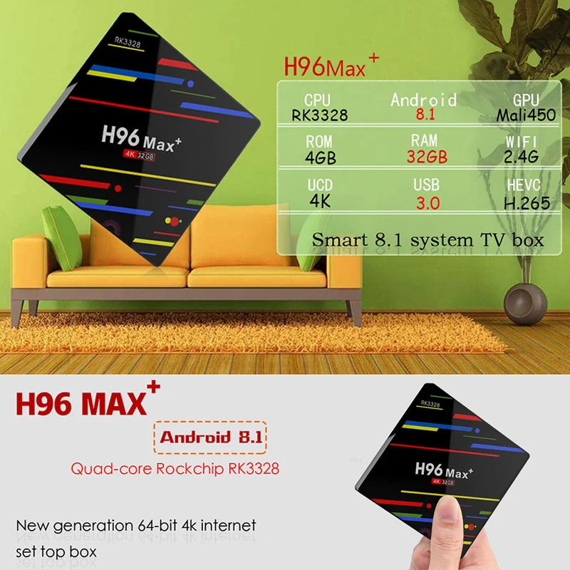 H96 MAX plus 4 Гб 64 ГБ Android 8 1 ТВ приставка RK3328 Четырехъядерный 4G/32G USB 3 0 Smart 4K медиаплеер