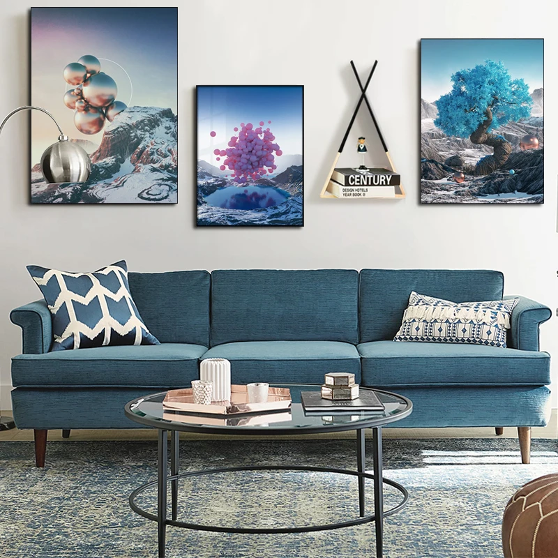 Скандинавский горячий воздушный шар горы вулкан извержение дерево дым пейзаж