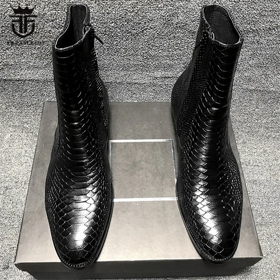 Мужские Ботильоны ручной работы из натуральной кожи под змеиную кожу с острым