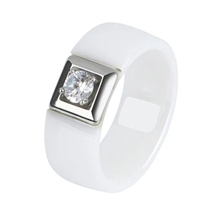 White Ring Модные 8 мм ширина керамические кольца для мужчин и женщин удобные подходящие квадратные Кристальные женские свадебные ювелирные изделия Подарочные Кольца никогда не выцветают - Цвет основного камня: White Ring