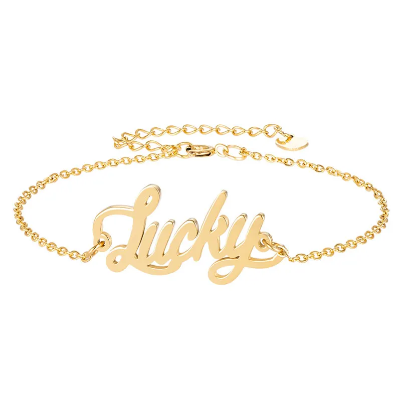 Модное ожерелье из нержавеющей стали + браслет набор &quotLucky&quot с надписью Золотое