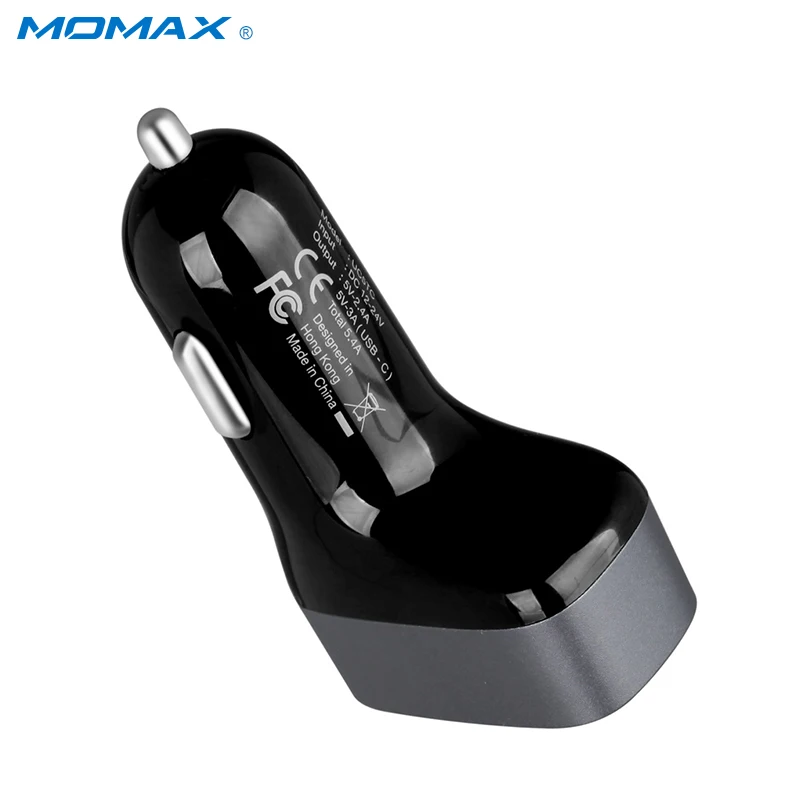 MOMAX Оригинал 1 Тип C (3A) + 2 USB (2.4A) выходы автомобильное Зарядное устройство твердый