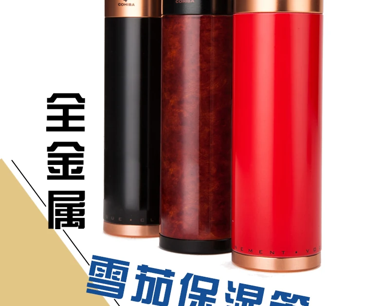 

COHIBA Cigar Case Humidor With Humidifier Red Cylindrical Cigar Tube Portable Gadgets Aluminum Alloy Travel HB032