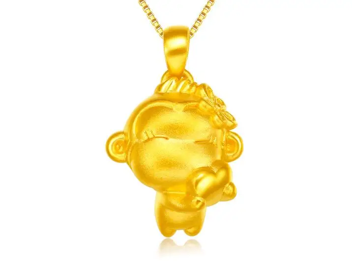 

New Year Pure 24K Yellow gold Monkey Girl Pendant