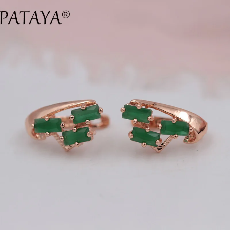 Женские серьги из розового золота 585 пробы PATAYA эксклюзивные зеленые квадратные