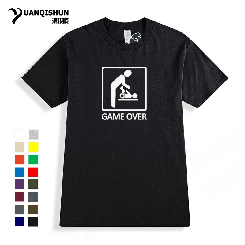 Новинка лета 2018 Мужская футболка Забавная детская с надписью Game Over Dad унисекс из