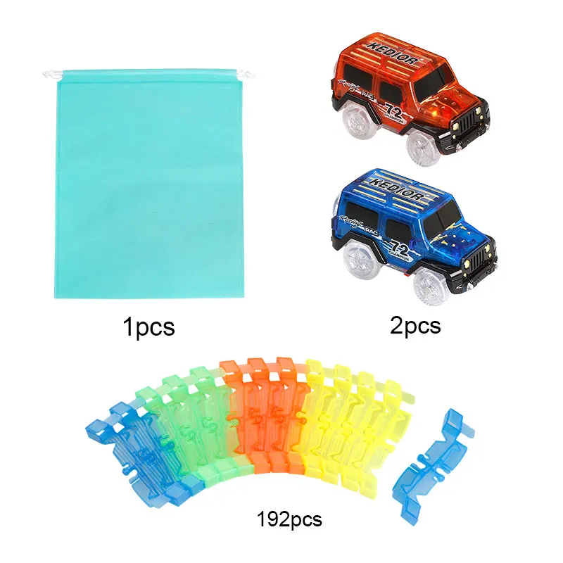 192pcs track 2 cars Изгиб Flex светящийся гоночный трек DIY железнодорожный вагон игрушки для детей Волшебная вспышка автомобиля светится в темноте - Цвет: 192pcs track 2 cars