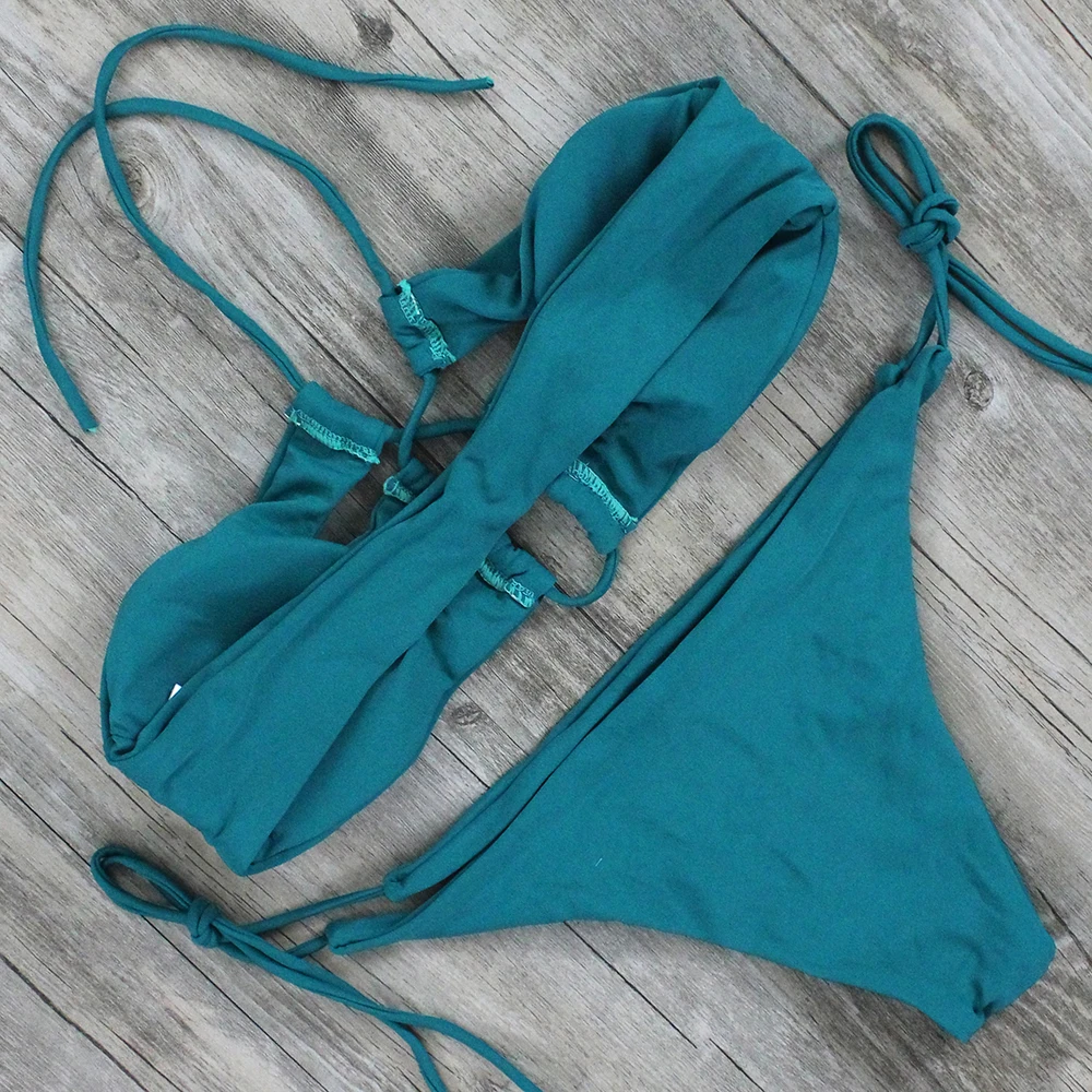 ZMTREE бикини 2017 бандажный комплект женский купальник однотонный пляжный купальный