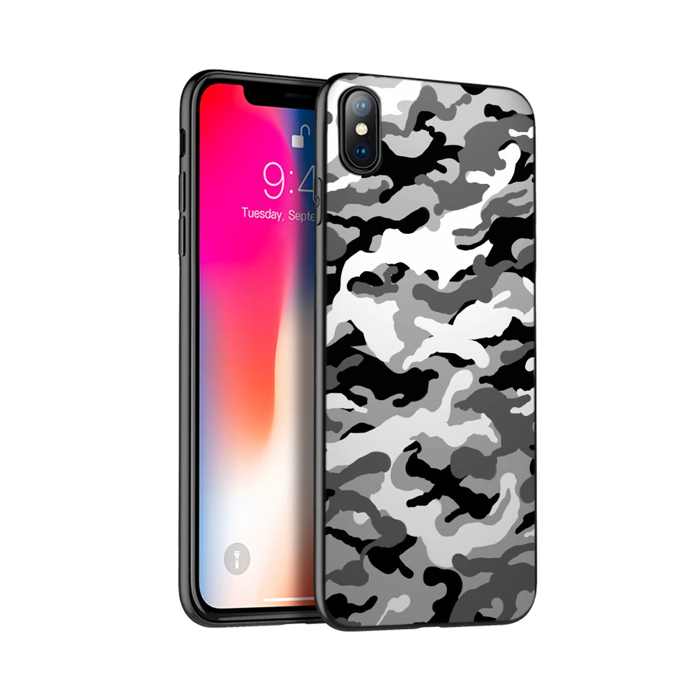 Черный чехол из ТПУ для iphone 5 5s SE 2020 6 6s 7 8 plus x 10 XR XS 11 pro MAX камуфляжный армейский