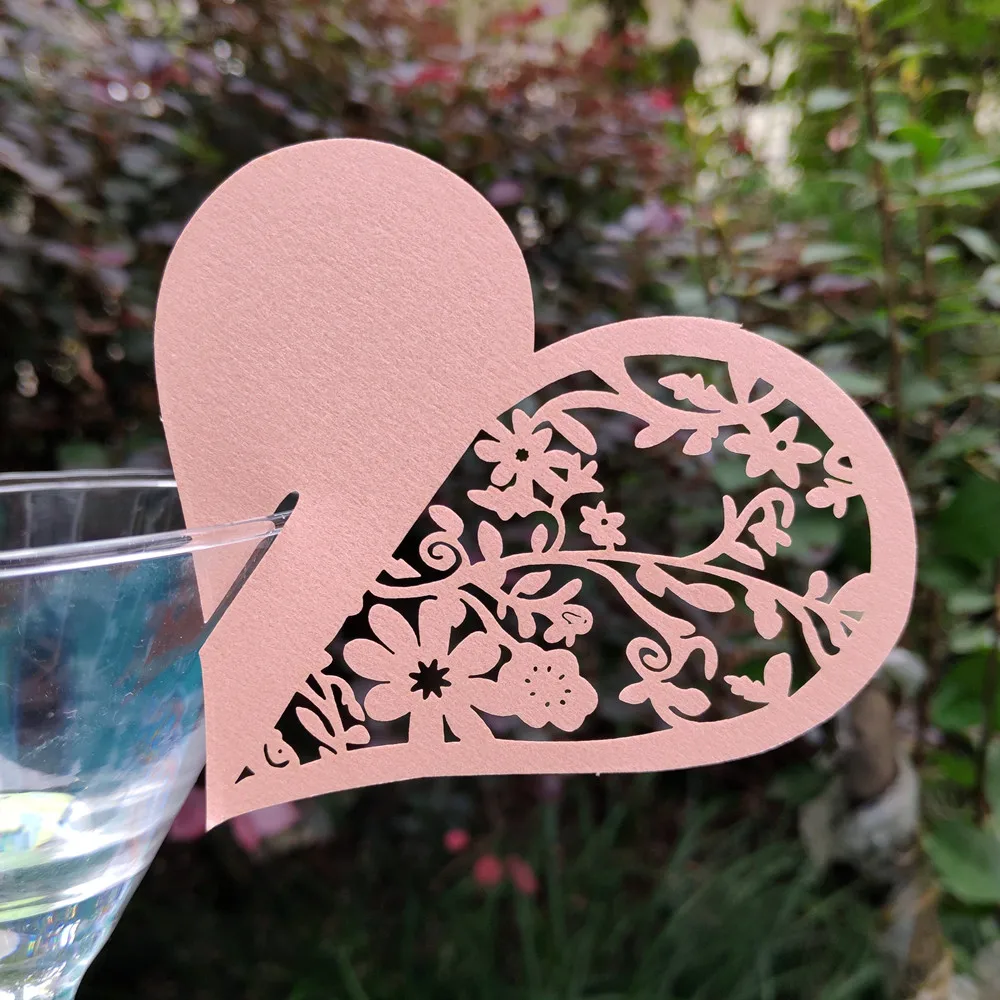 50pcs/set Wedding Table Decoration Place Cards Laser Cut Heart Floral Wine Glass For Party | Дом и сад