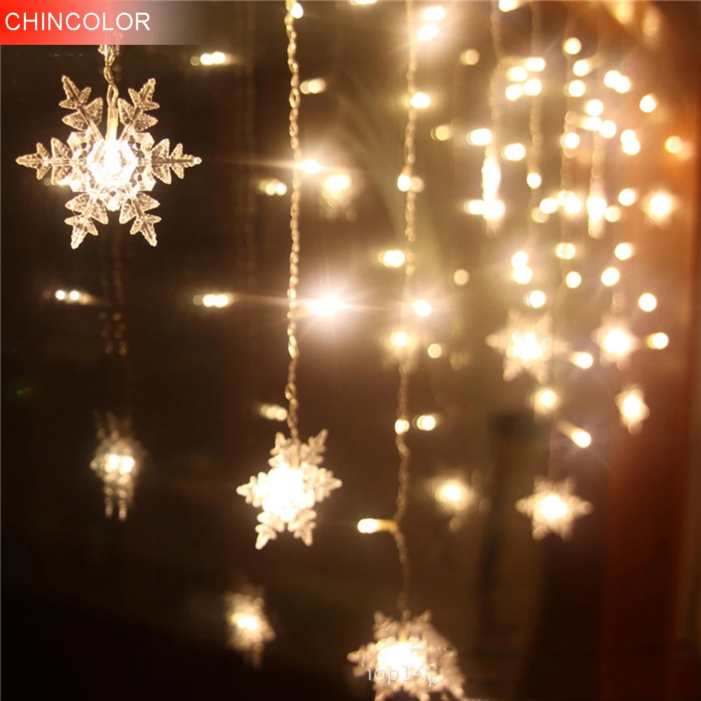 

8*0.5M 192LEDS Holiday lights Snowflake Curtain LED Light String EU Plug New Year Christmas Garland Fairy Party Wedding Decor CA