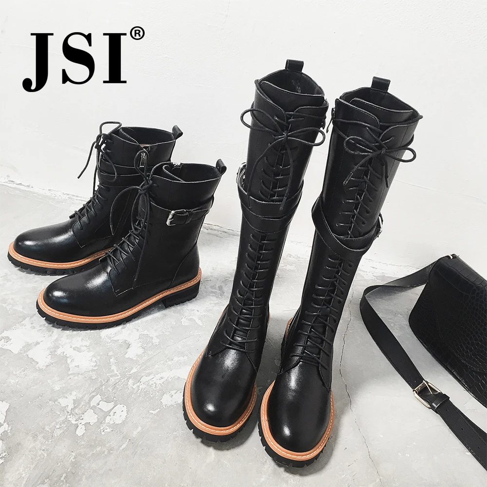 JSI/модные женские ботильоны классические женские ботинки на платформе в стиле панк зимние ботинки на среднем каблуке со шнуровкой Женская обувь с круглым носком, JO278