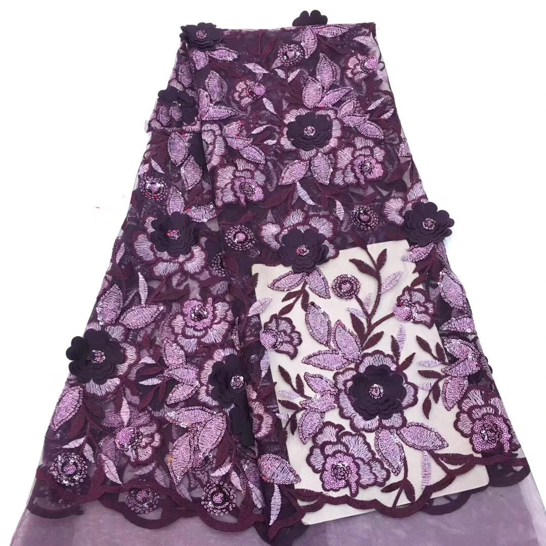 

2019 New style Sequins French net lace fabric 3D flower African tulle mesh lace fabric high quality nigerian lace fabric LCD9141