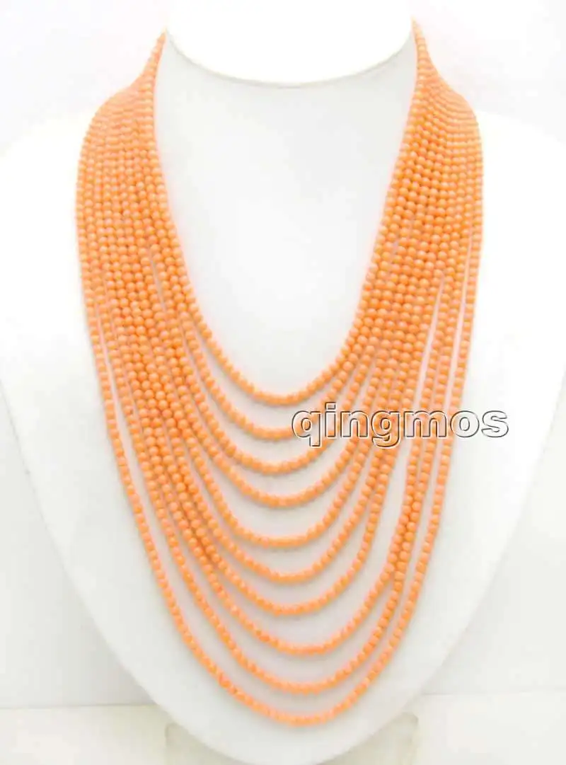 

SALE Small 3-4mm Round Pink Natural Coral 18-27'' 10 strands necklace & silver plate Clasp-ne6093 Wholesale/retail Free shipping