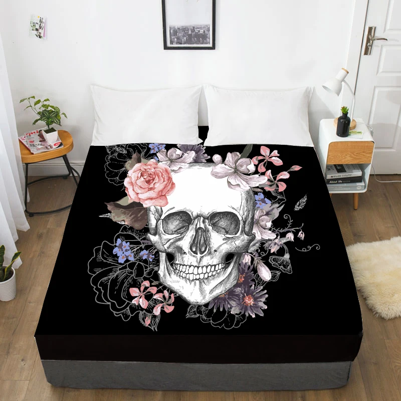 04 3D Custom Bed Sheets With Elastic,Fitted Sheet Queen/King,Black Skull Mattress Cover 135/150/160x200 bedsheet,drop ship - Цвет: 04
