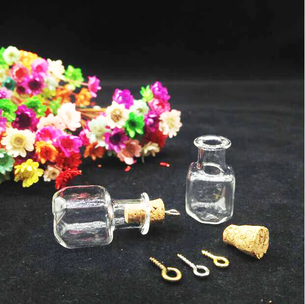 10pcs/lot cube Mini Empty Wishing Bottle vial Pendants Perfume essential oil Cork Plug Glass Hand-Blown jewelry Necklace | Украшения и