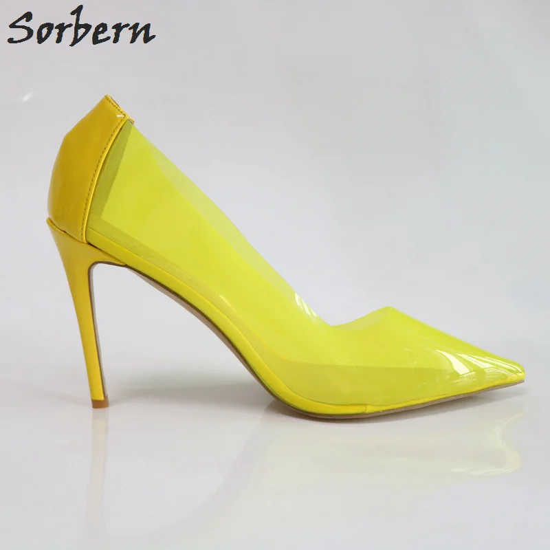 Sorbern/желтая прозрачная обувь из ПВХ женские туфли лодочки на высоком каблуке