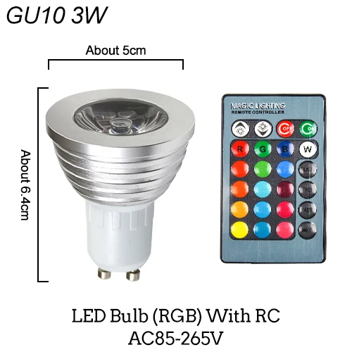 GU10 3W With RC E27 E14 RGB светодиодный лампа 3W 5W 10W Цвет Magic Точечный светильник дистанционного Управление затемнения 24key Праздник Светодиодный Ночной светильник 110V 220V - Испускаемый цвет: GU10 3W With RC
