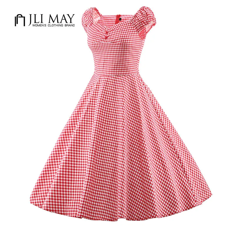 Jli May Лето Юбка с высокой талией платье в клетку v образным вырезом бальное