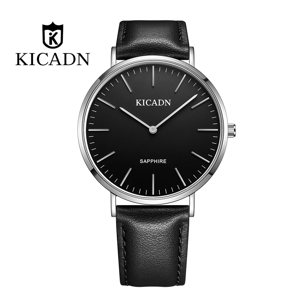 KICADN Гладкий минималистичный кварцевые часы водонепроницаемые тонкие мужские