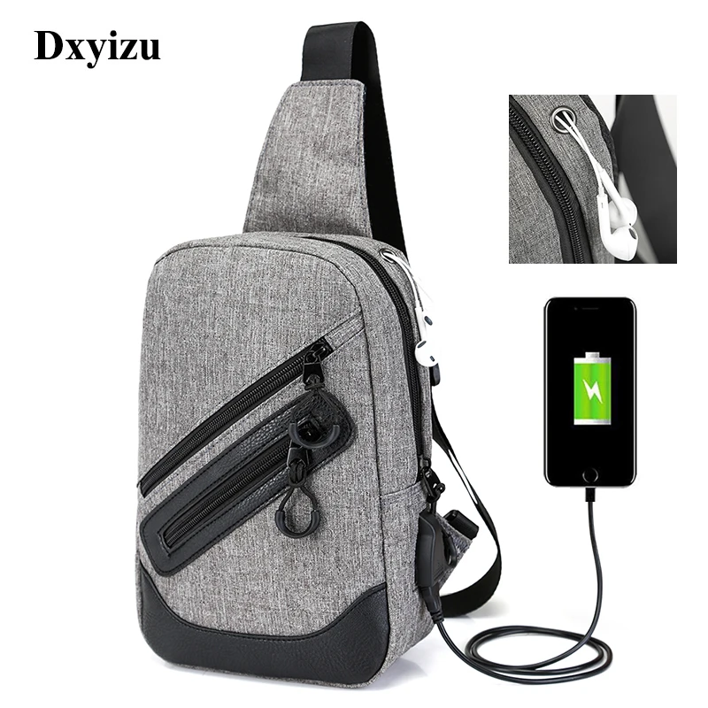 Мужская нагрудная сумка с USB зарядкой водонепроницаемый Повседневный портфель
