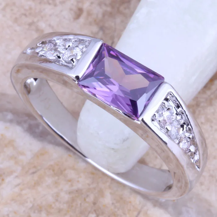 Приятный фиолетовый фианит Белый CZ посеребренное кольцо Размер 5 / 6/7/8/9 R1574 |